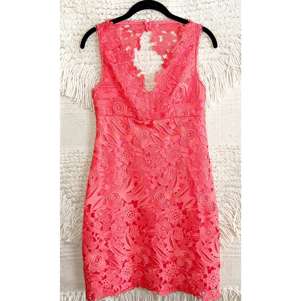 TRINA TURK coral pink Lily lace sleeveless sheath dress 2 NEW